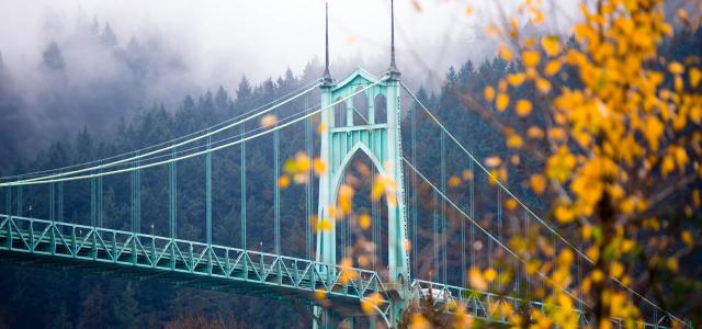 St Johns gothic style bridge Portland Oregon beautiful autumn